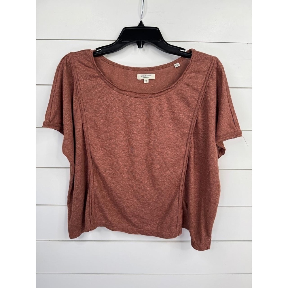 Max Studio London Womens Size M Burnt Orange Brown Scoop Neck Textured Top